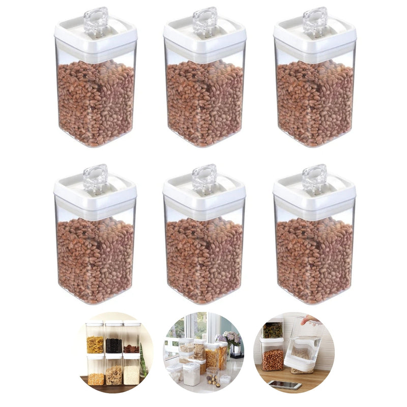 Kit 6 Potes Herméticos Quadrado Grande 2,3L para Mantimentos de Acrílico