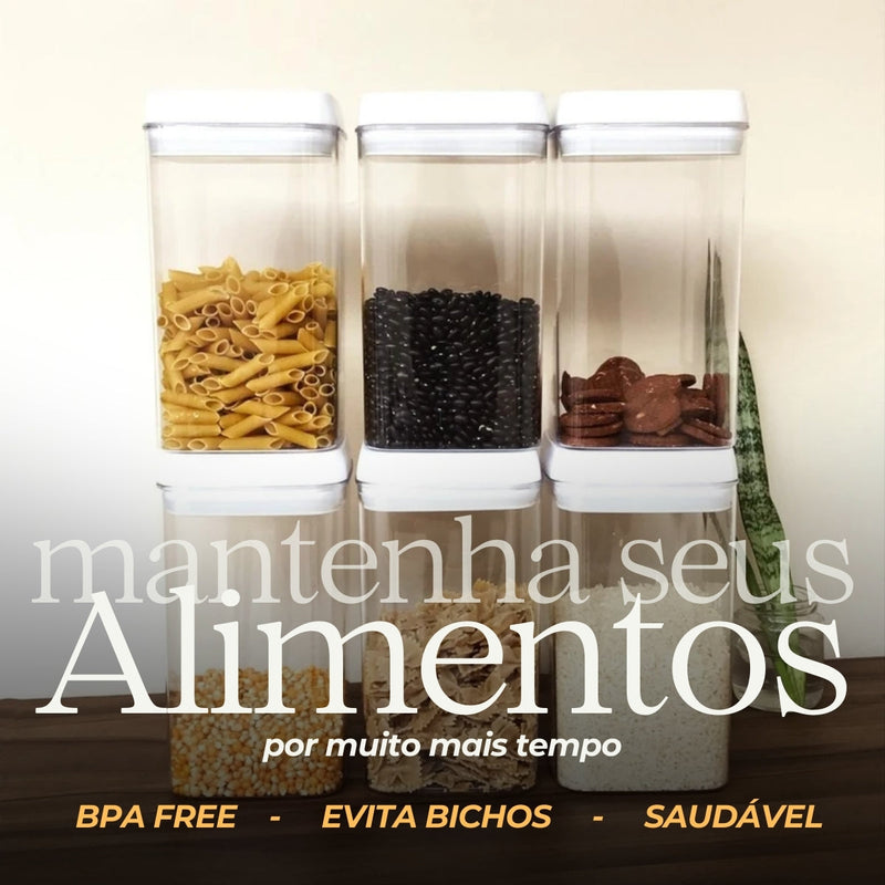 Kit 6 Potes Herméticos Quadrado Grande 2,3L para Mantimentos de Acrílico