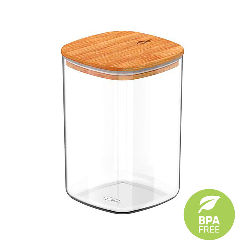 Pote Hermético Quadrado com Tampa de Bambu 1L - OU
