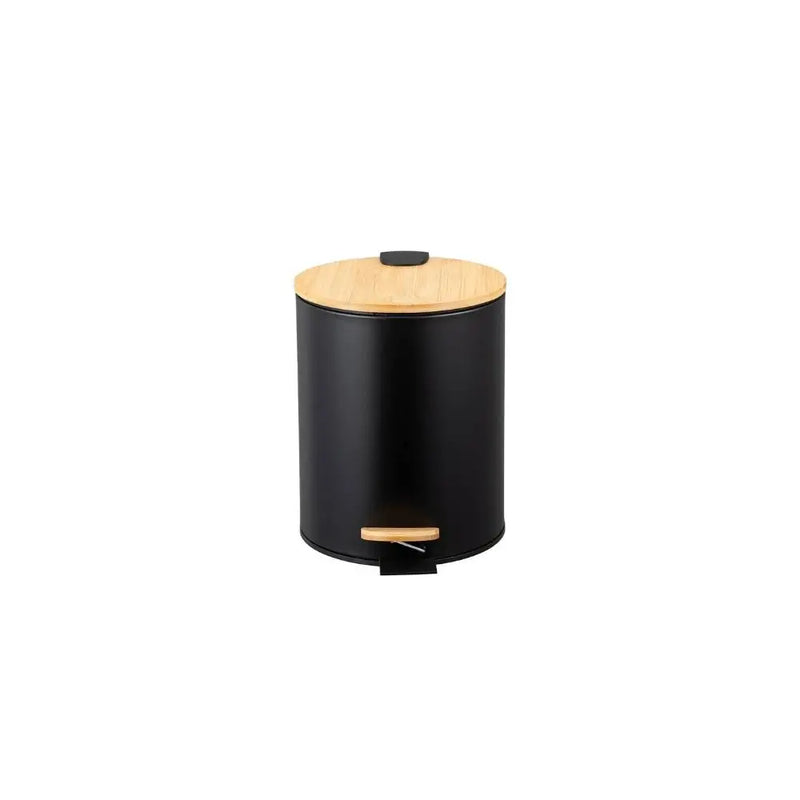 Lixeira Redonda c/ Pedal e Tampa de Bambu - 5L e 12L Preto