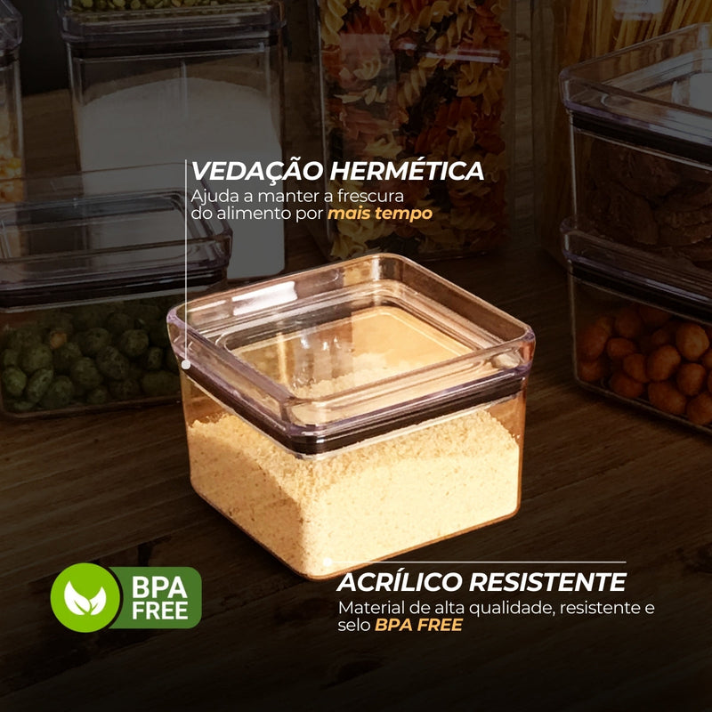 Kit 6 Potes Herméticos Retangular com Anel de Vedação