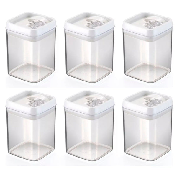 Kit 6 Potes Herméticos Quadrado Médio com Válvula de Vedação 1,7L