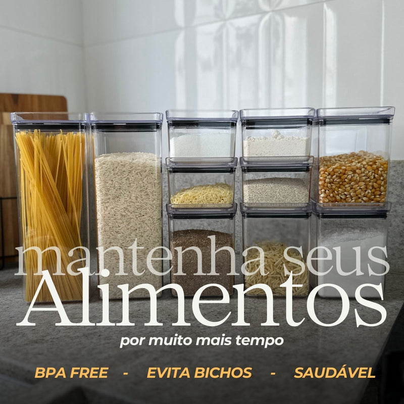 Kit com 7 Potes Herméticos Empilháveis com Vedação em Silicone Acrílico Resistente