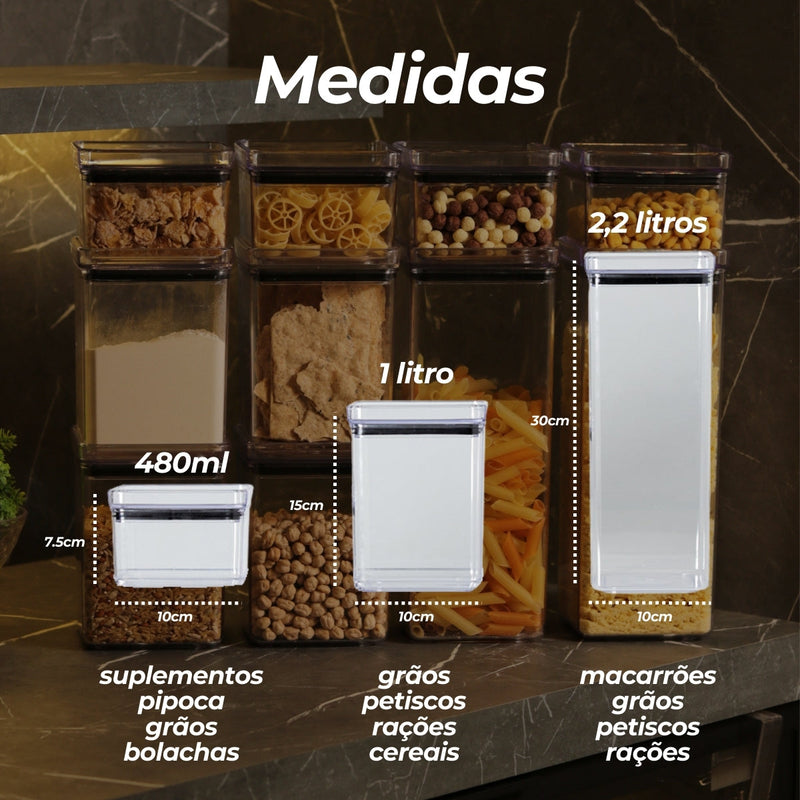 Kit 7 Potes Herméticos Empilháveis de Acrílico com Tampa e Silicone