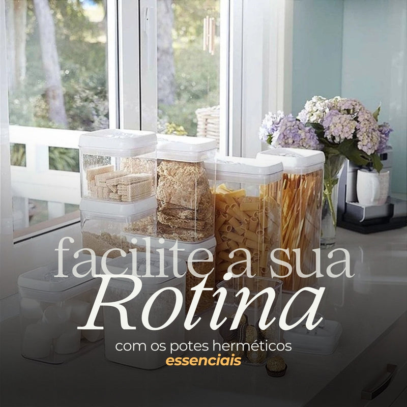 Kit 6 Potes Herméticos Quadrado Grande 2,3L para Mantimentos de Acrílico
