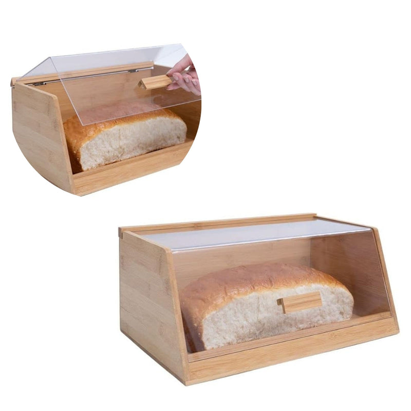 Porta Pão de Bambu com Tampa Transparente em Acrílico