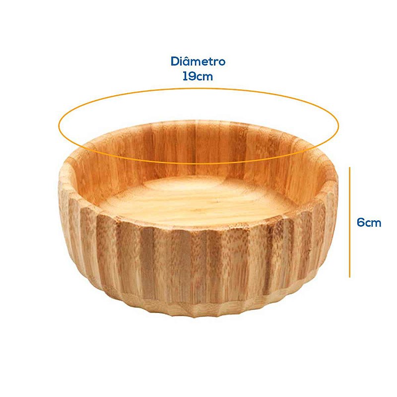 Kit 3 Taças de Bambu Canelado Pequeno Médio e Grande Redondo para Servir
