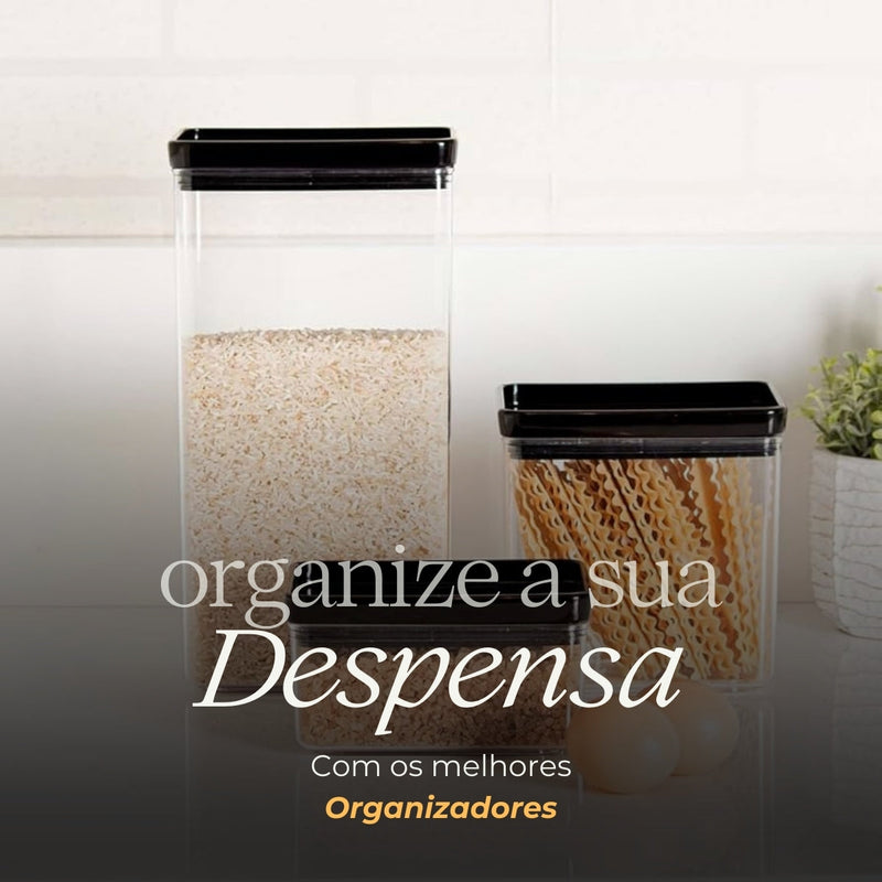 Kit 7 Potes Herméticos Tampa Preta Quadrados e Empilháveis