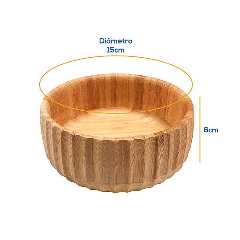 Kit 3 Taças de Bambu Canelado Pequeno Médio e Grande Redondo para Servir