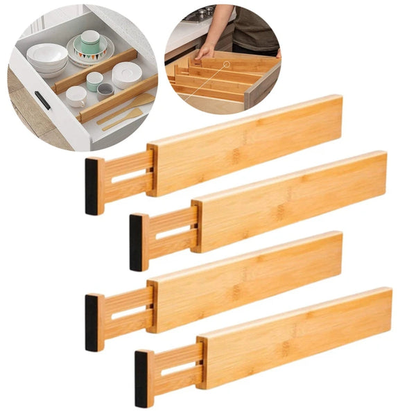 Kit 4 Divisórias de Gaveta Ajustável de Bambu - OU
