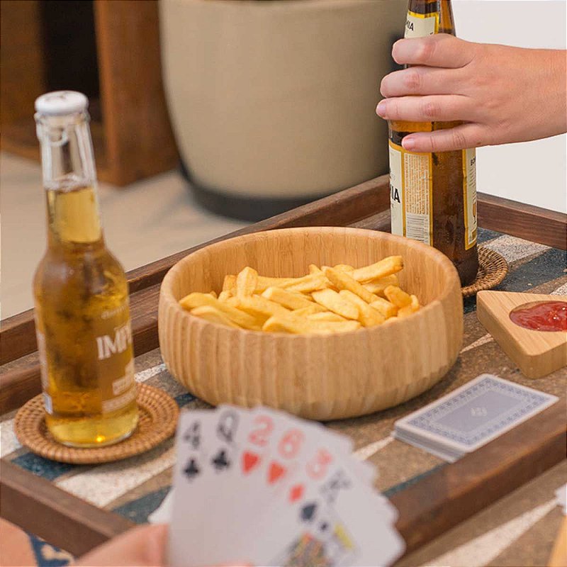 Kit 3 Tigela de Bambu Canelado para Servir Petiscos Porções Decoração Cozinha