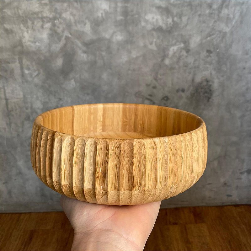 Kit 3 Tigela de Bambu Canelado para Servir Petiscos Porções Decoração Cozinha