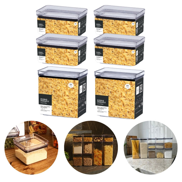 Kit 6 Potes Herméticos Retangular com Anel de Vedação