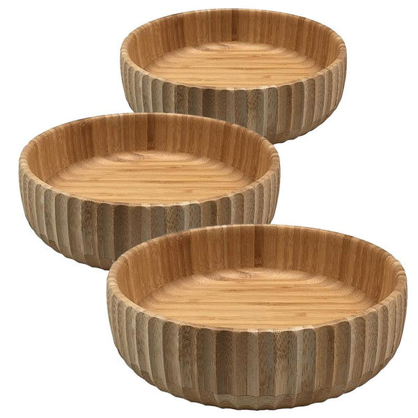 Kit 3 Tigela de Bambu Canelado para Servir Petiscos Porções Decoração Cozinha