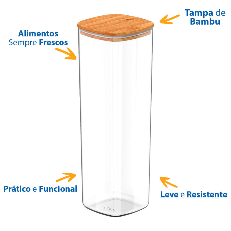Pote Hermético 2L com Tampa de Bambu 2L - OU