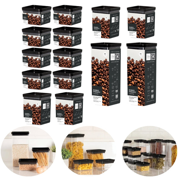Kit 14 Potes Herméticos com Tampa Preta Quadrado Empilháveis com Vedação Hermética